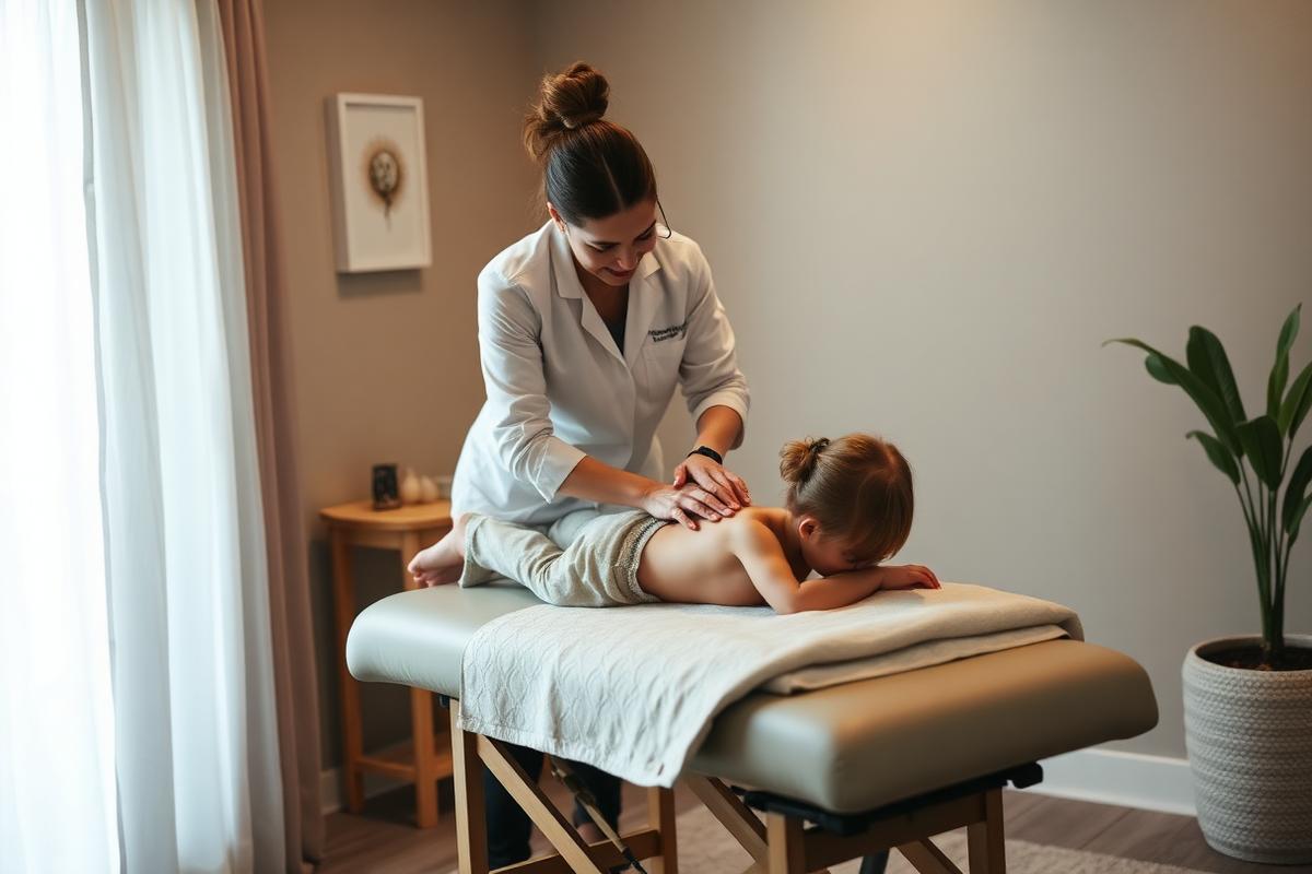 Gentle pediatric chiropractic adjustment in a warm treatment room